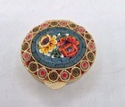Vintage Italian Micro Mosaic Trinket Pill Box Vanity Floral Golden Hinged Lid