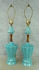 Vintage Mid Century Danish Modern Pottery Wood Table Lamps Lights