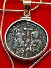 568ad Byzantine Bronze Sterling Jesus Christ And Cross Coin Pendant W Coa   Box