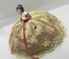 Vintage Hand Panted Half Doll Sewing Pin Cushion  W One Pin   Hat Pin Lace Read