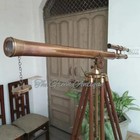 39 Inch Antique Nautical Floor Standing Brass Telescope With Wooden Tripod Stand