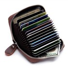 Genuine Leather Credit Card Wallet With Zipper Case Holder Rfid 16 Slots Brown