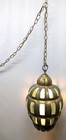 Large Vintage Hollywood Regency Ceramic Gold Turquoise Beehive Swag Hanging Lamp