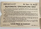 Louis Marx Remote Controlled Switches   Automatic Uncoupling Unit Instructions