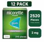 Nicorette Gum 2mg Original Flavour 210 Pieces -  pack Of 12  - 2520 Pieces Total