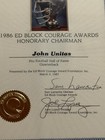 Rare Personally Owned Johnny Unitas 1986 Ed Block Courage Award Baltimore Colts