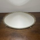 Vtg Oval Vanity Mirror Perfume Dresser Tray Gold Tone Filigree 9 5x13 5 Regency