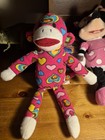 Dan Dee Pink Sock Monkey Heart Tie Dye Plush Stuffed Toy 14 5   