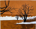 New Vintage 1970s Marushka Brown Trees River Screen Print Wall Art Fabric Panel