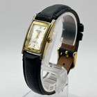 Vintage Seiko Tank Women s Quartz Watch Gold Tone Black Strap New Battery 