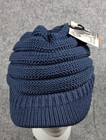 Cc New Beanie Tail Warm Knit Messy High Bun Visor Ponytail Beanie Cap Blue