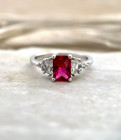 3 00 Ct Emerald Cut Natural Ruby   Diamond Engagement Ring 14k White Gold Size 6