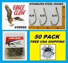 50 Eagle Claw Stainless Steel Fishing Hooks 4 0 Sz  090ss Free Usa Ship  