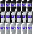 12 Pairs Black Diabetic Crew Socks Circulatory Health Cotton Loose Fit Top 9-15