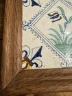 Dutch Antique 17th Century Delft Framed Stamp Kwadraattegel Flower Tile