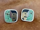 Antonio Castillo Style Taxco 925 Modernist Turquoise Mixed Metals Face Earrings