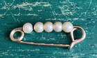 Vintage Pin Featuring Five Small Pearls On A Gold Fastener Cute    One Inch