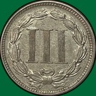 1865 Three Cent Nickel Almost Uncirculated Au Coin  Chatter On Obverse  39952