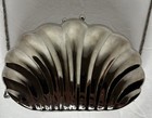 Vtg Silver Tone Metal Clam Shell Purse Clutch Bag With Hideable Silver Chain