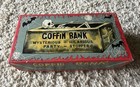 Vintage Tin Wind Up Coffin Bank Made In Japan -excellent Cond  Halloween Skelton