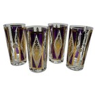 Vtg Cera Signed Mid Century Gold And Amethyst Highball Drink Glasses Set Of 4