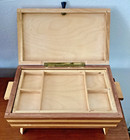 Vintage Mcm Wood Sewing Box With Splay Legs  Removable Drop-in Top Tray