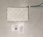 Nwt Coach Signature Pvc Corner Zip Wristlet Chalk Glacier White Card Interior