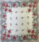 Vintage Lady   s Green 13    Handkerchief Scalloped Edge Red Roses Mid Century