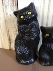 Halloween Black Cats Decoration Bank Scary Yellow Eyes Pair Plastic