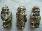 Vintage Hot Cast Chinese Brass bronze 3 Wise Men fu lu shou Miniature Statue set