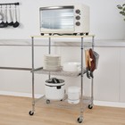 3-tier Wire Rolling Kitchen Cart Microwave Cart W  Oak Wood Tabletop And Drawer