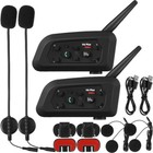2x V6 Pro Bluetooth Motorcycle Intercom Helmet Headset 6 Riders 1200m Interphone