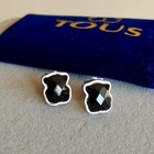 Tous Bear Earrings Black X Silver Tone Stainless Steel Studs 10mm Unused Usa
