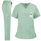 2pcs set Medical Uniform Nursing Scrub Men Women V-neck Straight Multi-pocket