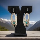 Vtg Navajo Sterling Silver Turquoise Onyx Dangle Earrings Signed Elsie Yazzie