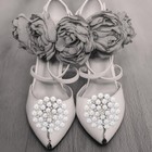 2pcs Round Faux Pearl   Rhinestone Bling Shoe Clips Jewelry Flower Buckle Clog