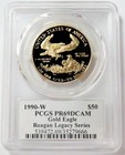 1990 W Gold  50 Reagan Signed Proof American Eagle 1oz Pcgs Pr 69 Dcam