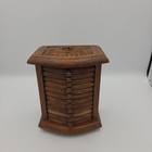 Vintage Hand Carved Monkey Wood 12 Coaster Set Mini Chest Cabinet Tiki Bar