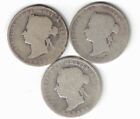 3 X Canada 25 Cent Quarters Queen Victoria Sterling Silver Coin 1872h 1874h 1900