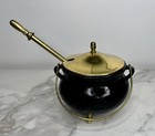Vintage Cast Iron Fire Starter Cauldron Smudge Pot Brass Lid   Wand Fireplace