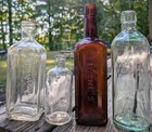 4 Antique Apothecary Bottles Embossed Lot Collection Medicine