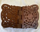 Vintage Hand Carved Wood Bible Cook Book Holder Folding Collapsible Stand