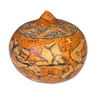 Finely Detailed Hand Carved Etched Peruvian Folk Art Storyteller Gourd Rattle