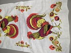 Vintage Pure Linen Kitchen Tea Towel Red Roosters Unused 