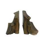 Pair Of Vintage Mcm Brass Leather Bound Book Bookends