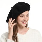 Xxl 100  Wool French White Beret Hats For Women Man Painter Hat Classic Black