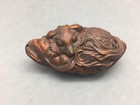 Carved Boxwood Netsuke Squirrel In Tree Branches Curled Sleeping 3  Sculpture