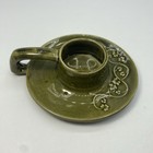 Knock Celtic Pottery Ireland Candle Holder Chamberstick Green Ceramic Clover 5   