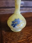 Antique Bohemian Harrach Yellow Art Glass Vase Enameled Flowers 5 5  Tall Nice