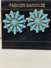 Vintage Navajo Natural Turquoise Cluster Earrings Sterling Silver Signed Bb